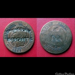10 Cts Napoléon III Contremarquée "DREW&SONS BISCUITS"
