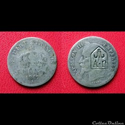 50 Cts Napoléon III contremaquée d'un Blason à la fleur de Lys plus "JV"