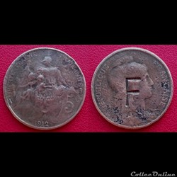 5 Cts Dupuis 1912 Contremarquée "F"