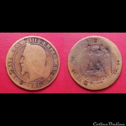 10 Cts Napoléon III Contremarquée de plusieurs petits "2"