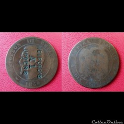10 Cts Napoléon III contremarquée "WELFORD'S A 1 UPPERS"