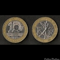 10 Francs Génie de la Bastille 1990 Fautée