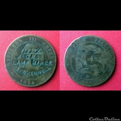 10 Cts Napoléon III Contremarquée "DIX GAS LAMP MAKER CLERKENWELL"