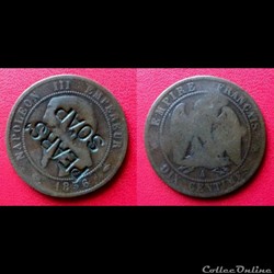 10 Cts Napoléon III Contremarquée "PEARS' SOAP"