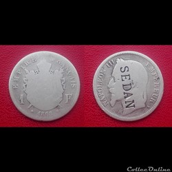 1 Franc Napoléon III Contremarquée SEDAN 1868 A