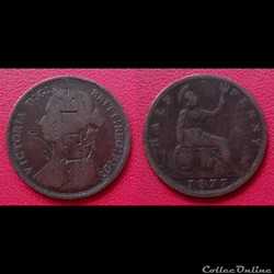 Half Penny Victoria de 1877 regravé L.E.T entouré de gravures décoratives