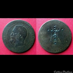 10 Cts Napoléon III avec une croix poinçonnée