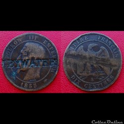 10 Cts Napoléon III Contremarquée "BYWATER"