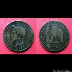 10 Cts Napoléon III contremarqué CP au dessous d'une ancre