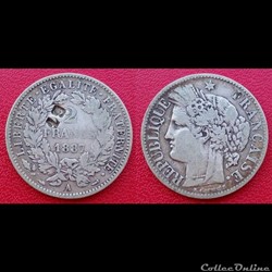 2 Francs Cérès 1887A contremarquée "19"