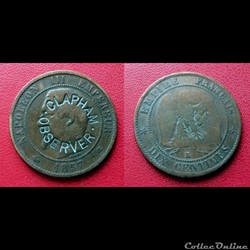 10 Cts Napoléon III Contremarquée "CLAPHAM OBSERVER"