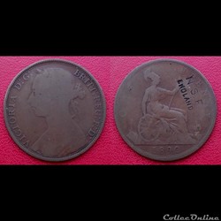 One Penny Victoria de 1890 contremarqué "N.S.F ENGLAND"