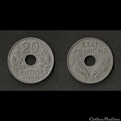 20 Cts Etat Français 1942