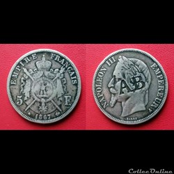 5 Francs Napoléon III contremarquée "AB"