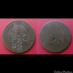 10 Cts Napoléon III Contremarquée " AU GATEAU ROYAL BRUXELLES"