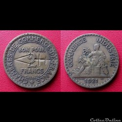2 Francs Chambre de Commerce contremarqué d'une croix de Lorraine