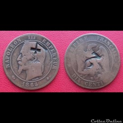 10 Cts Napoléon III Contremarquée 4 et 2