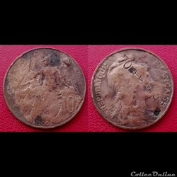 10 Cts Dupuis Contremarquée "70 - une flèche - une étoile rayonnante - 38"
