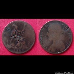 One Penny Victoria de 1889 contremarqué d'un R dans une étoile