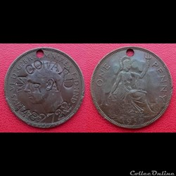 1 Penny Britannique George VI 1939 transformé en plaque militaire