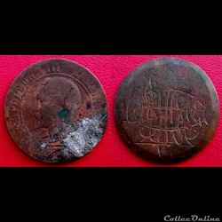 10 Cts Napoléon III Transformée en médaille de mariage