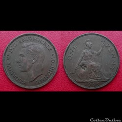 1 Penny Britannique George VI 1939 contremarqué d'une croix gammée