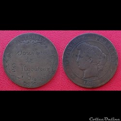10 Cts Cérès 1888 regravée "Souvenir de G Vigouroux 1er Octobre 1919"