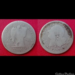 30 Sols Louis XVI 1791 Limoges Contremarqué "F" (Faux d'époque)