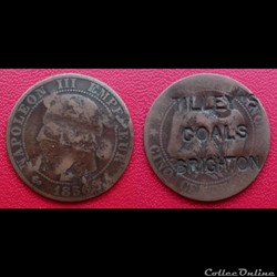 5 Cts Napoléon III Contremarquée "TILLEY'S COALS BRIGHTON"