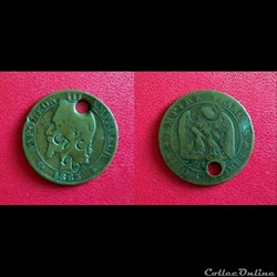 5 Cts Napoléon III 1863BB Percée et Contremarquée SS 5