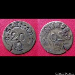 jeton cuivre contremarqué C.SCHWAB N 20 (cloche)