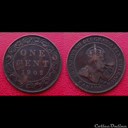 One Cent Edward VII 1902 contremarqué "J.W.B"