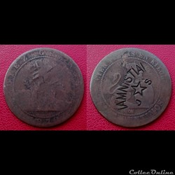 10 Centimos Espagnole 1870 Contremarquée !AMNISTIA! / J(étoile)S