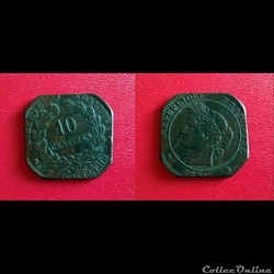 10 Cts Cérès 1874K Recoupée en jeton de jeu