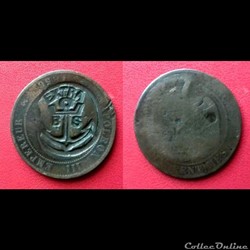 10 Cts Napoléon III Contremarquée d'une ancre et "EXTRA BS"