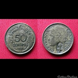 50 Cts Morlon contremarquée d'un poinçon croix de Lorraine
