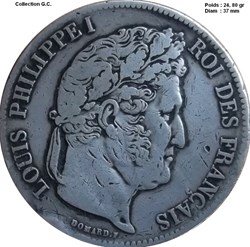 5 francs IIe type Domard 1835 A Paris