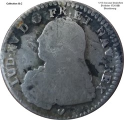 1/10 d' écu aux branches d'olivier 1726 BB Strasbourg
