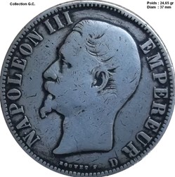 5 francs Napoléon III, tête nue 1856 D Lyon