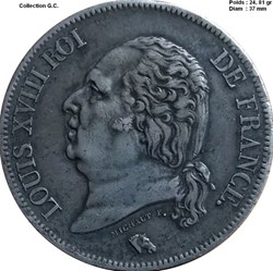 5 francs Louis XVIII, tête nue 1816 L Bayonne