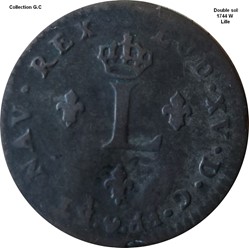 Double sol " 2 Sous" "dit aux 2 L couronnés" 1744 W
