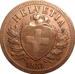 SUISSE 2 Centimes (Rappen) croix suisse 1851 Paris