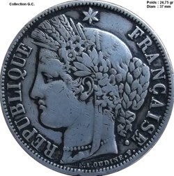 5 francs Cérès, avec légende 1870 Paris
