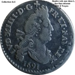 Quatre sols aux deux L couronnés 1691 S