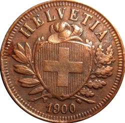 SUISSE 2 Centimes (Rappen) croix suisse 1900 Berne - B