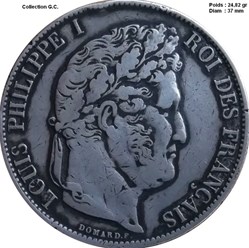 5 francs IIIe type Domard 1845 Strasbourg