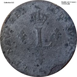 Double sol " 2 Sous" "dit aux 2 L couronnés" 1739 W Lille