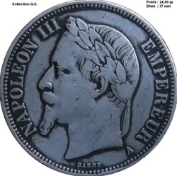 5 francs Napoléon III, tête laurée 1869 A Paris
