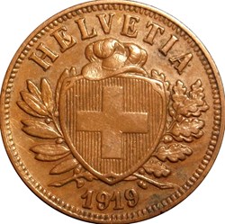 SUISSE 2 Centimes (Rappen) 1919 Berne