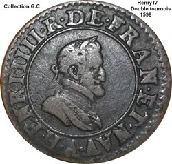Double tournois, 2e type de Paris (légende française) 1598 Paris, Moulin des Étuves